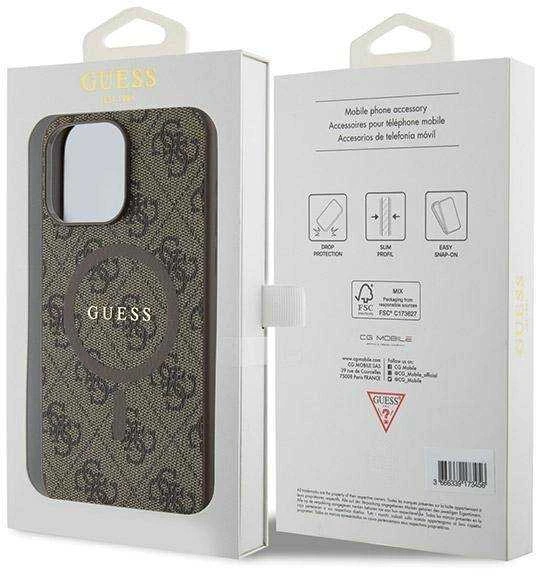 „Guess“ GUHMP15LG4GFRW Apple iPhone 15 Pro 6.1" rudos spalvos kietas dėklas, 4G kolekcija, odinis metalinis logotipas, MagSa