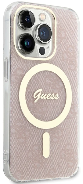 Guess GUHMP15LH4STP Apple iPhone 15 Pro 6.1″ rožinės spalvos kietas dėklas IML 4G MagSafe