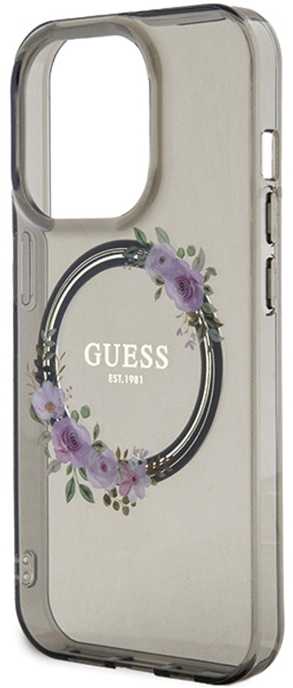 Guess IML Flowers Wreath MagSafe - dėklas skirtas Apple iPhone 15 Pro Juodas