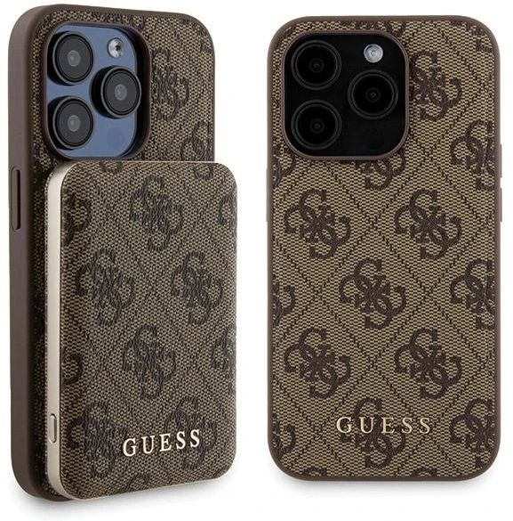 „Guess“ rinkinys GUBPM5P15L4GEMGW Apple iPhone 15 Pro 6.1“ kietas dėklas + išorinė baterija 5000mAh „MagSafe“ rudos spalvos 4