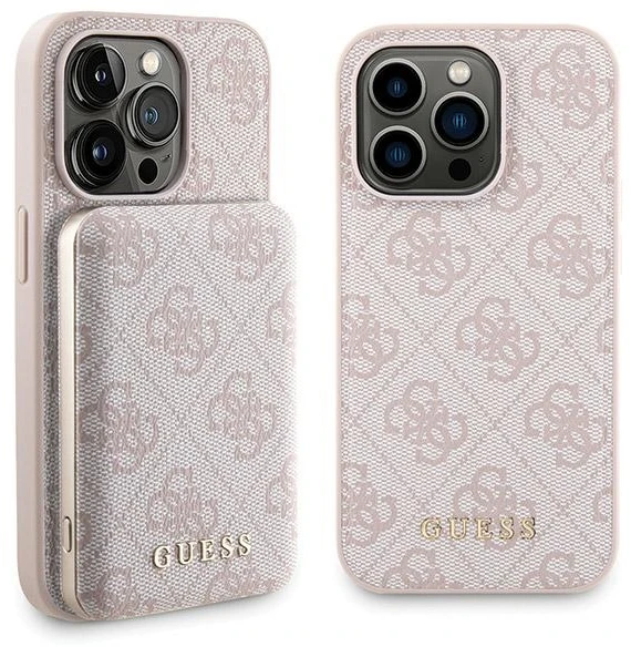 Dėklas Guess Set GUBPM5P15L4GEMGP Apple iPhone 15 Pro 6.1″ hardcase + Powerbank 5000mAh MagSafe rožinės spalvos 4G