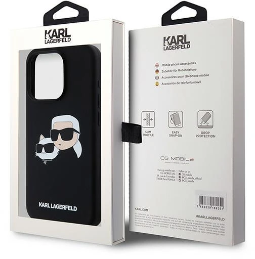 Karl Lagerfeld KLHMP15LSKCHPPLK iPhone 15 Pro 6.1″ juodos spalvos kietas dėklas Silicone Karl & Choupette MagSafe