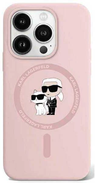 Karl Lagerfeld KLHMP15LSCMKCRHP iPhone 15 Pro 6.1″ rožinės spalvos kietas dėklas Silicone Karl & Choupette Mag