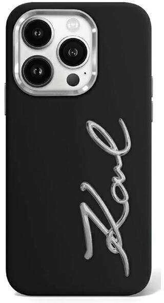 Karl Lagerfeld KLHCP15LSCMSMVK Apple iPhone 15 Pro 6.1″ juodos spalvos kietas dėklas Silicone Metal Script Logo