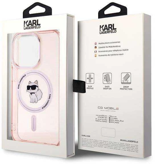 Apple iPhone 15 Pro Karl Lagerfeld dėklas IML Choupette MagSafe (KLHMP15LHFCCNOP) rožinės spalvos