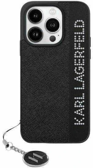 Apple iPhone 15 Pro Karl Lagerfeld dėklas Saffiano Rhinestones & Charm (KLHCP15LPSAKDGCK) juodos spalvos