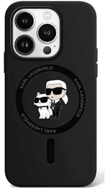 Karl Lagerfeld dėklas skirtas Apple iPhone 15 Pro compatible with MagSafe KLHMP15LSCMKCRHK (Silicone KC Body Ring) juodos spalvos