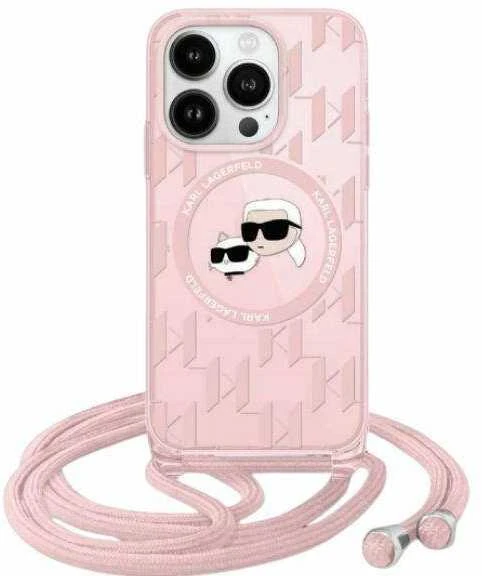 Karl Lagerfeld KLHMP15LHCKCKLCP Apple iPhone 15 Pro 6.1″ rožinės spalvos kietas dėklas IML Crossbody Monogram Karl &