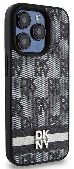 iPhone 15 Pro Max DKNY odinis dėklas su languotu raštu ir spausdintomis juostelėmis (DKHCP15XPCPTSSK), juodos spalvos