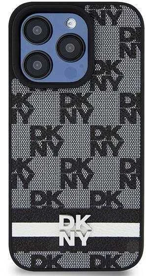 Apple iPhone 15 Pro Max DKNY dėklas odinis Checkered Mono Pattern & Printed Stripes (DKHCP15XPCPTSSK) juodos spalvos