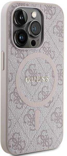 Guess GUHMP15XG4GFRP Apple iPhone 15 Pro Max 6.7" rožinės spalvos harddėklas 4G Collection Leather Metal Logo Mag