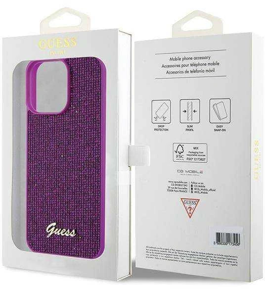 GUESS GUHCP15XPMSDGSF IPHONE 15 PRO MAX 6.7" FUKSJA/FUKSIJA kietas dėklas DISCO METAL SCRIPT