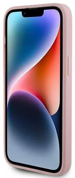 Guess PU Fixed Glitter 4G Metal Logo dėklas skirtas Apple iPhone 15 Pro Max rožinės spalvos