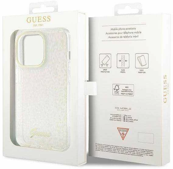 Guess GUHCP15XHDECMP Apple iPhone 15 Pro Max 6.7″rožinės spalvos kietas dėklas IML Faceted Mirror Disco Iridescent