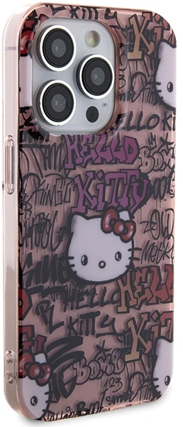 Hello Kitty HKHCP15XHDGPTP iPhone 15 Pro Max 6.7″ rožinės spalvos kietas dėklas IML Tags Graffiti