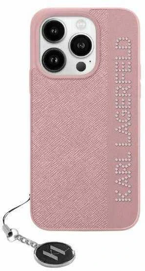 Apple iPhone 15 Pro Max Karl Lagerfeld dėklas Saffiano Rhinestones & Charm (KLHCP15XPSAKDGCP) rožinės spalvos