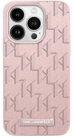 Karl Lagerfeld KLHMP15XPKHPORPP Apple iPhone 15 Pro Max 6.7″ kietas dėklas rožinės spalvos Leather Monogram Metal Lo
