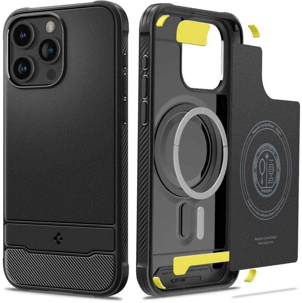 Apple iPhone 15 Pro Max Spigen Rugged Armor MagSafe Matte telefono dėklas juodos spalvos