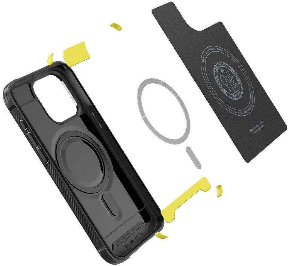 Apple iPhone 15 Pro Max Spigen Rugged Armor MagSafe Matte telefono dėklas juodos spalvos