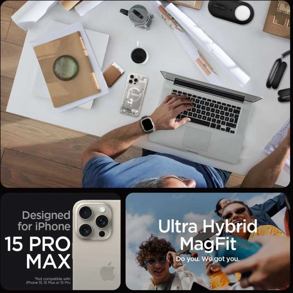 Spigen Ultra Hybrid Zero One (MagFit) dėklas skirtas Apple iPhone 15 Pro Max, spalva - Zero One Natural Titanium