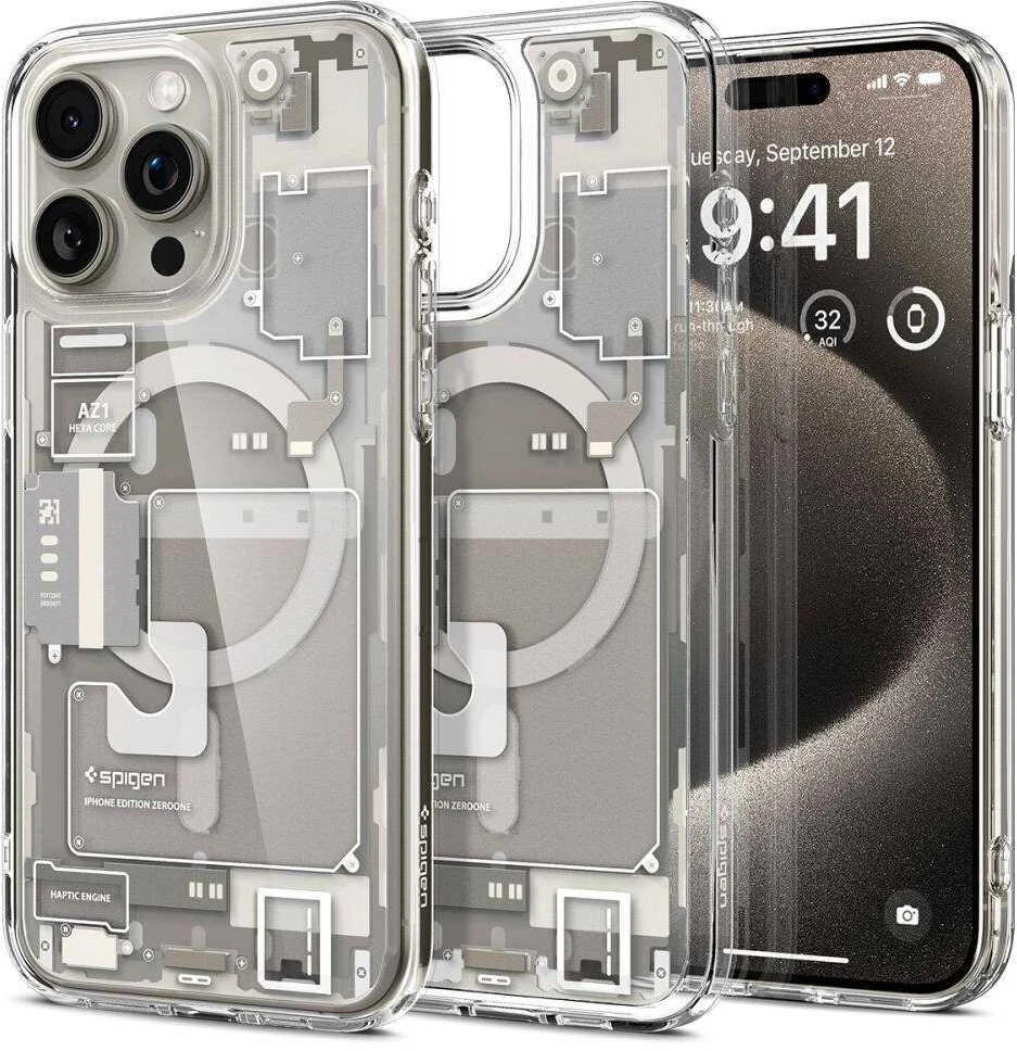 Spigen Ultra Hybrid Zero One (MagFit) dėklas skirtas Apple iPhone 15 Pro Max, spalva - Zero One Natural Titanium