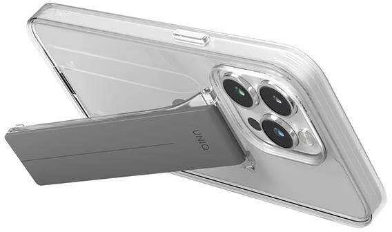 UNIQ dėklas Heldro Mount with Stand Apple iPhone 15 Pro Max 6.7″ skaidrus/lucent clear