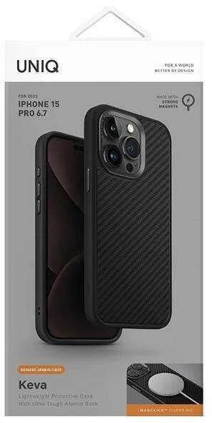 UNIQ dėklas Keva Apple iPhone 15 Pro Max 6.7″ Magclick Charging carbon juodos spalvos