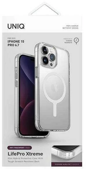 UNIQ dėklas LifePro Xtreme Apple iPhone 15 Pro Max 6.7" Magclick Charging, matinis, skaidrus