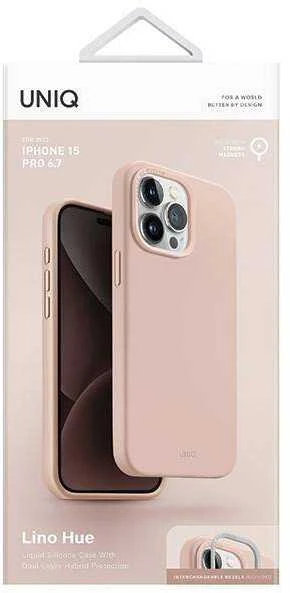 UNIQ dėklas Lino Hue Apple iPhone 15 Pro Max 6.7″ Magclick Charging blush rožinės spalvos