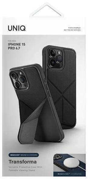 UNIQ dėklas Transforma Apple iPhone 15 Pro Max 6.7″ Magclick Charging ebony juodos spalvos