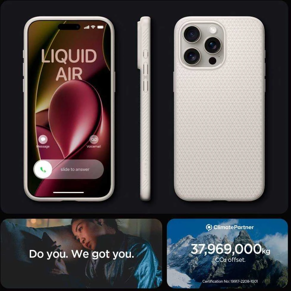 Dėklas „Spigen Liquid Air“, natūralus titanas – „Apple iPhone 15 Pro“