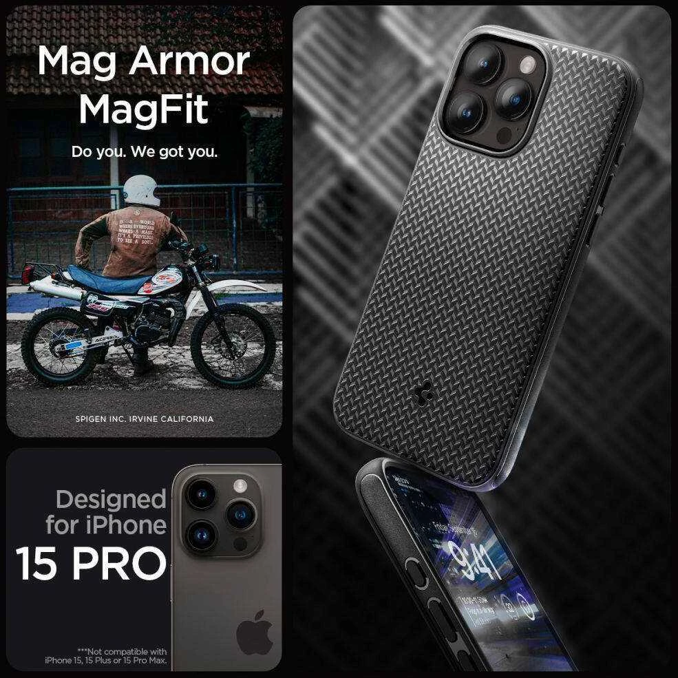 Spigen Mag Armor (MagFit) dėklas skirtas Apple iPhone 15 Pro, spalva - Matte Black