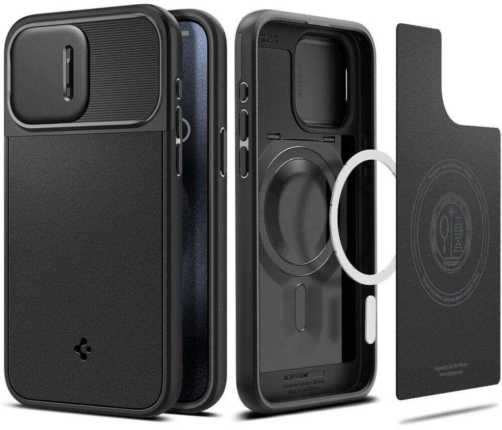 Apple iPhone 15 Pro Spigen Optik Armor MagSafe dėklas telefonui juodos spalvos