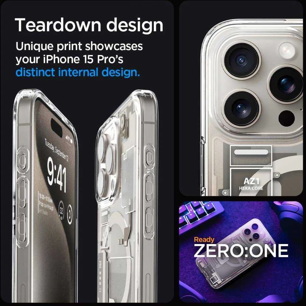Spigen Ultra Hybrid Zero One (MagFit) dėklas skirtas Apple iPhone 15 Pro, spalva - Zero One Natural Titanium