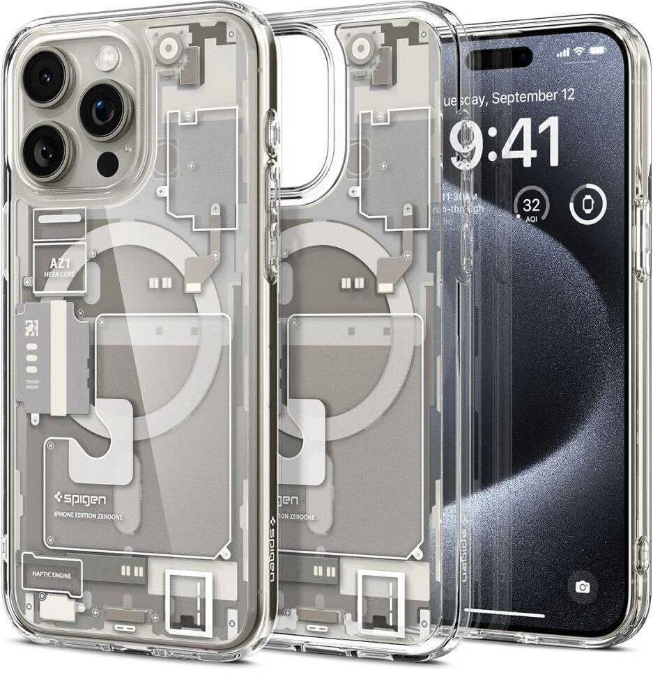 Spigen Ultra Hybrid Zero One (MagFit) dėklas skirtas Apple iPhone 15 Pro, spalva - Zero One Natural Titanium