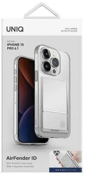 UNIQ dėklas Air Fender ID Apple iPhone 15 Pro 6.1″ nude skaidrus Cardslot