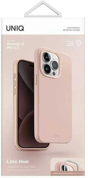 UNIQ dėklas Lino Hue Apple iPhone 15 Pro 6.1″ Magclick Charging blush rožinės spalvos