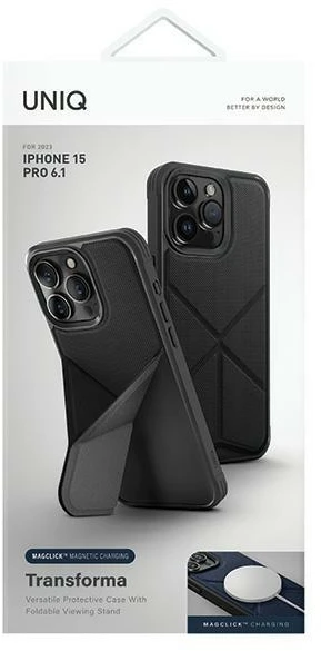 UNIQ dėklas Transforma Apple iPhone 15 Pro 6.1″ Magclick Charging ebony juodos spalvos