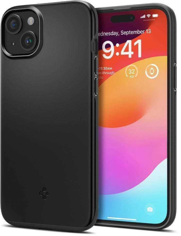 Spigen Thin Fit dėklas skirtas Apple iPhone 15,  spalva - Juoda