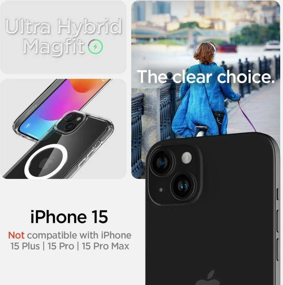 Spigen Ultra Hybrid (MagFit) dėklas skirtas Apple iPhone 15, spalva - Balta