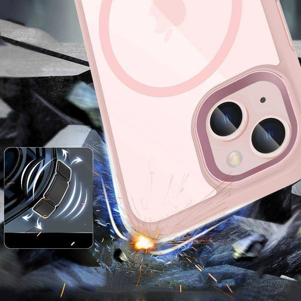 Apple iPhone 15 Tech-Protect Magmat MagSafe dėklas telefonui skaidrusne dėklas telefonui rožinės spalvos