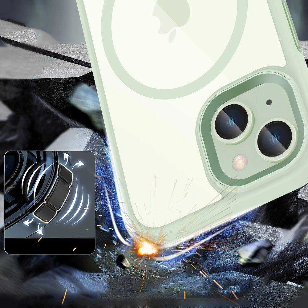 Apple iPhone 15 Tech-Protect Magmat MagSafe transparent telefono dėklas žalios spalvos