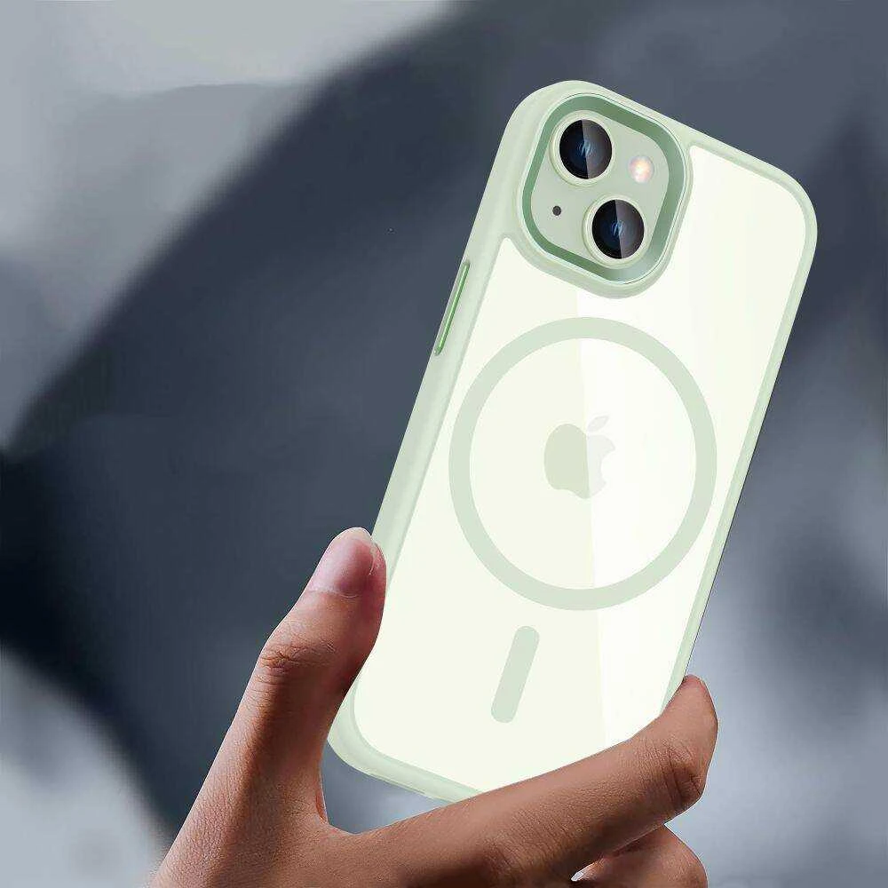 Apple iPhone 15 Tech-Protect Magmat MagSafe transparent telefono dėklas žalios spalvos