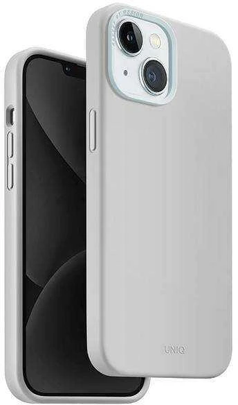 UNIQ dėklas Lino Hue Apple iPhone 15 / 14 / 13 6.1″ Magclick Charging chalk pilkos spalvos
