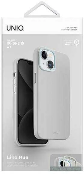UNIQ dėklas Lino Hue Apple iPhone 15 / 14 / 13 6.1″ Magclick Charging chalk pilkos spalvos