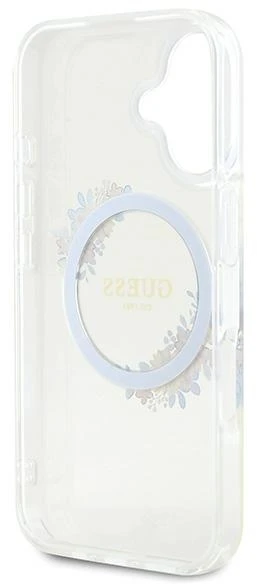 Guess GUHMP16MHFWFCT Apple iPhone 16 Plus 6.7″ skaidrus kietas dėklas IML Flowers Wreath MagSaf