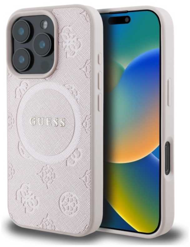 Guess Saffiano Peony Classic Logo MagSafe - dėklas skirtas Apple iPhone 16 Pro Max pink