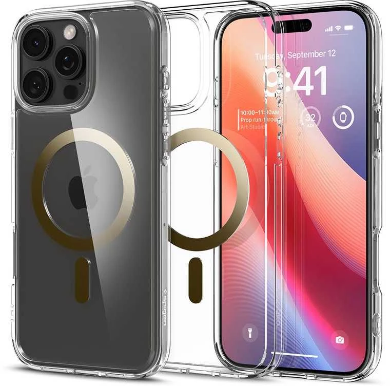 Apple iPhone 16 Pro MAX Spigen Ultra Hybrid Mag MagSafe dėklas telefonui aukso spalvos