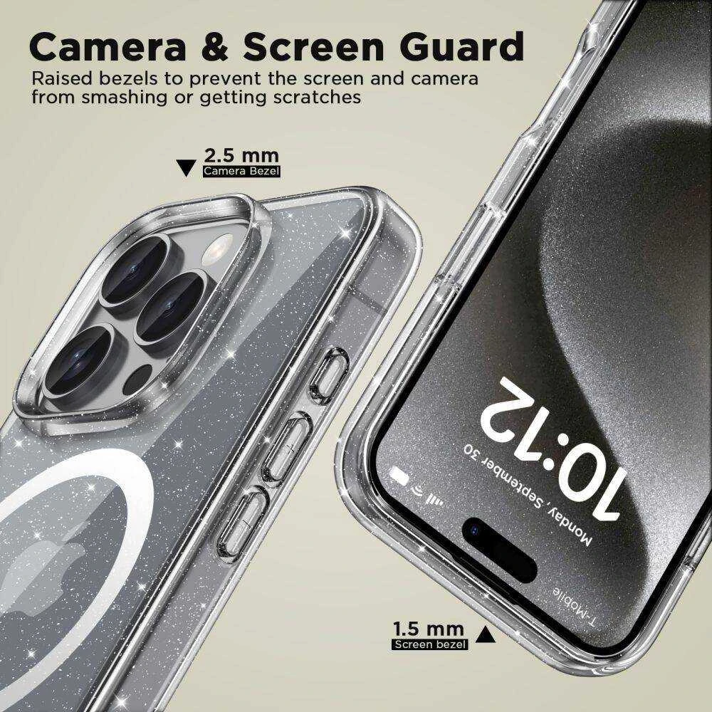 Apple iPhone 16 Pro Max Tech-Protect FlexAir Hybrid MagSafe Glitter dėklas telefonui skaidrus