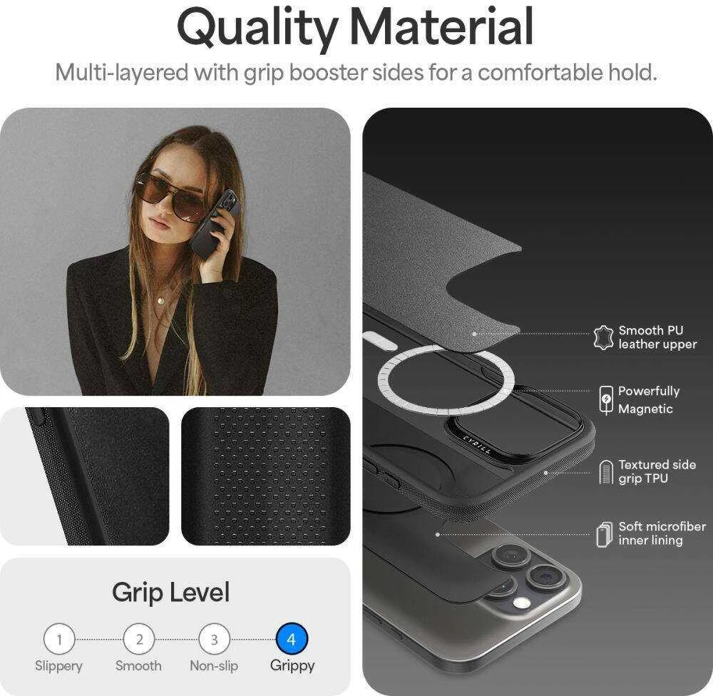 Apple iPhone 16 Pro Spigen Cyrill Kajuk Classic Charm Mag MagSafe dėklas telefonui juodos spalvos